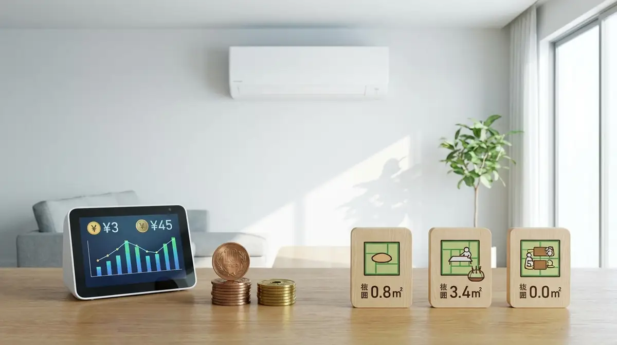 【結論】エアコン1時間の電気代は約3〜45円|畳数別一覧表